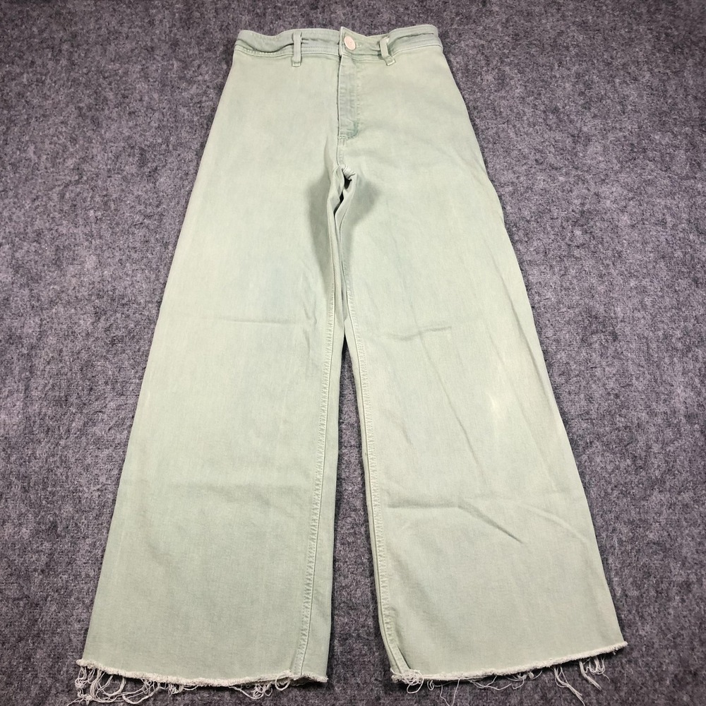 Zara Jeans Womens 4 Light Green Wash High Rise Wide Leg Raw Hem Relaxed Denim